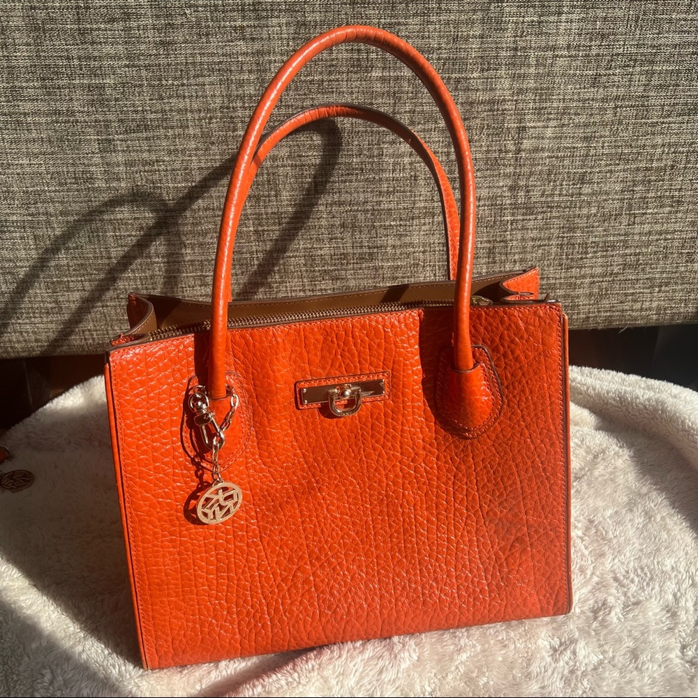 GUC Orange Leather DKNY satchel with gold hardware